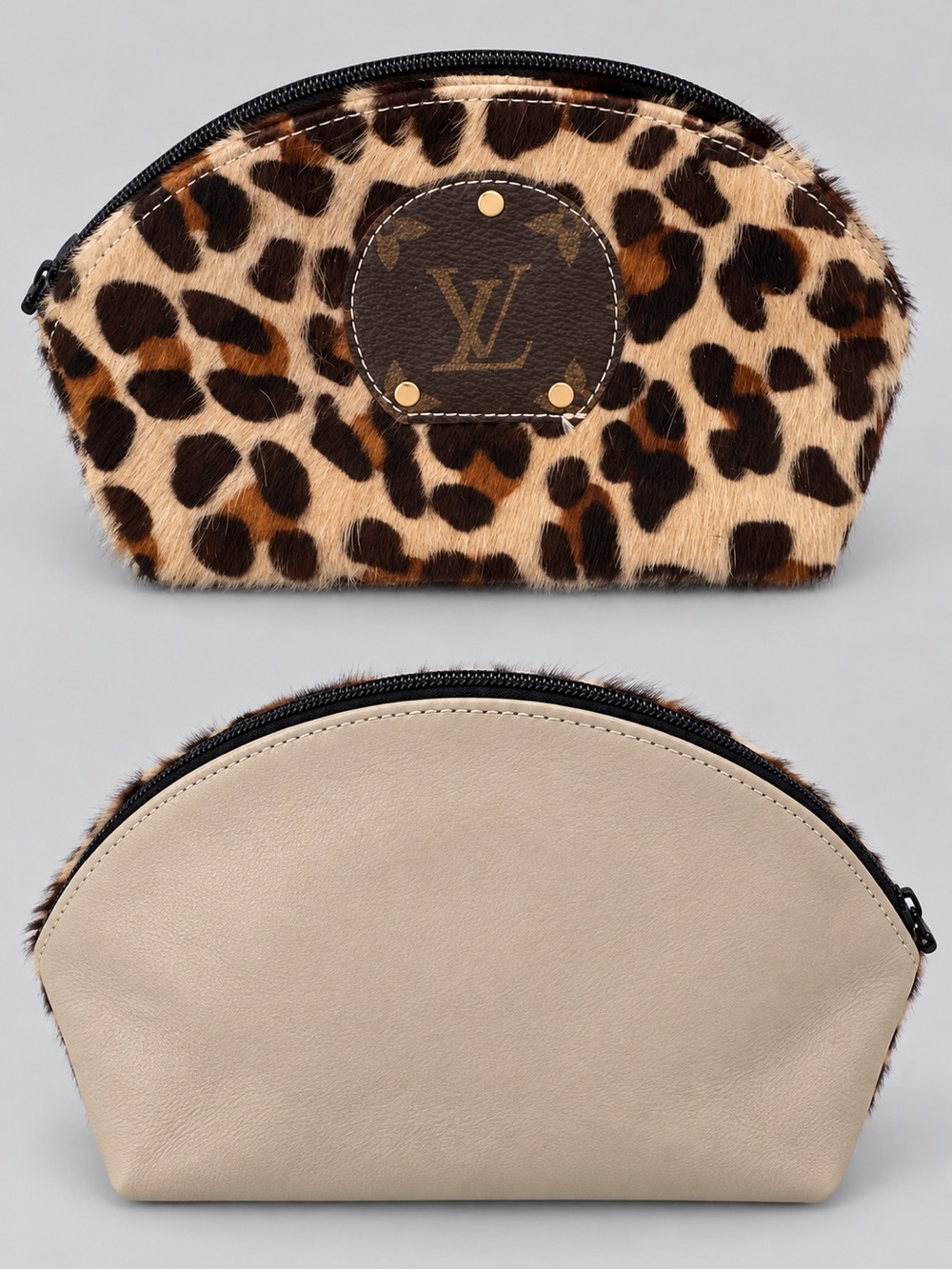 Louis Vuitton Leopard Haircalf Half-Moon Cosmetic Pouch in Beige and Brown